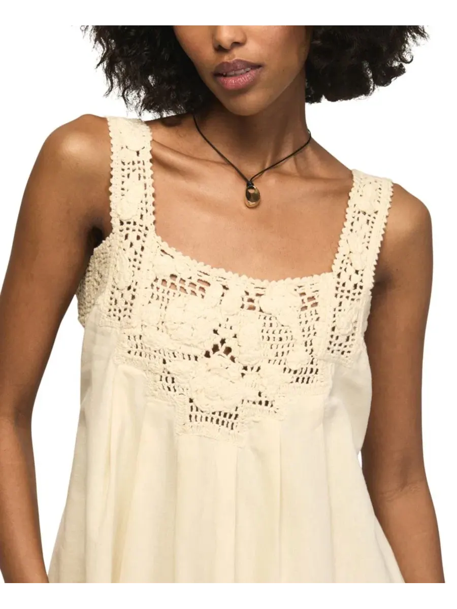 Платье-трапеция мини с кружевной отделкой, Crochet Sleeveless Mini Shift Dress Lucky Brand — изображение 4 из 5, бежевый