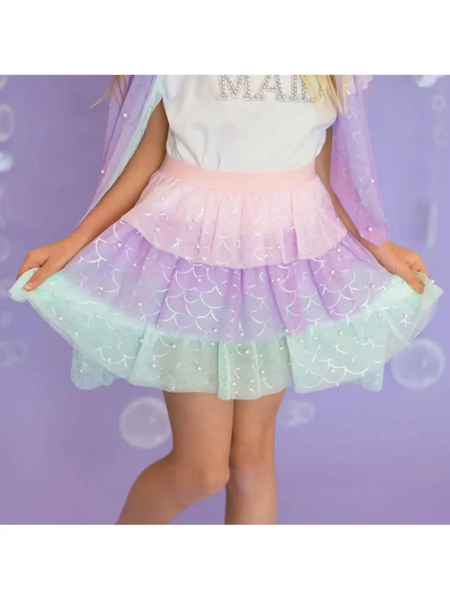 Юбка-пачка из фатина с блеском Mermaid Pearl Sweet Wink — изображение 3 из 6, мульти