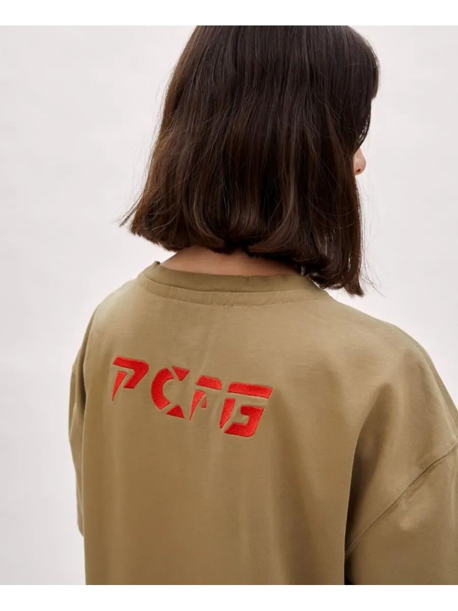Женская хлопковая футболка с рваным логотипом PCFG — изображение 4 из 7, зеленый