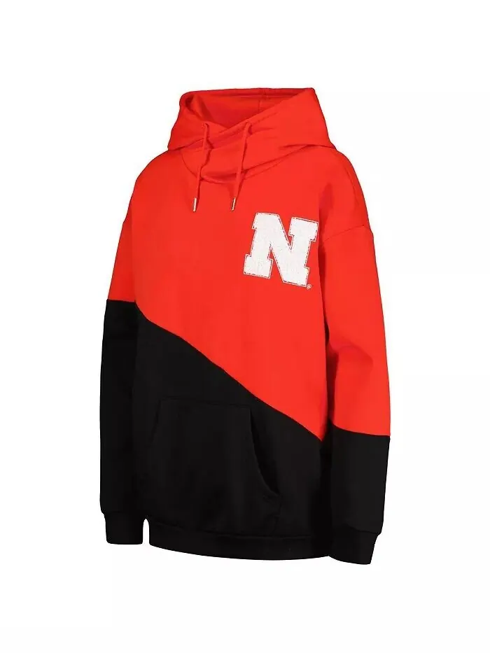 Женская толстовка с капюшоном с диагональным капюшоном Nebraska Huskers Matchmaker, алая — изображение 2 из 3, черный