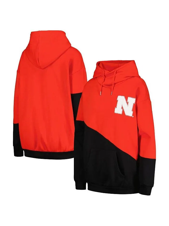 Женский пуловер с капюшоном алого и черного цвета Nebraska Huskers Matchmaker с диагональным