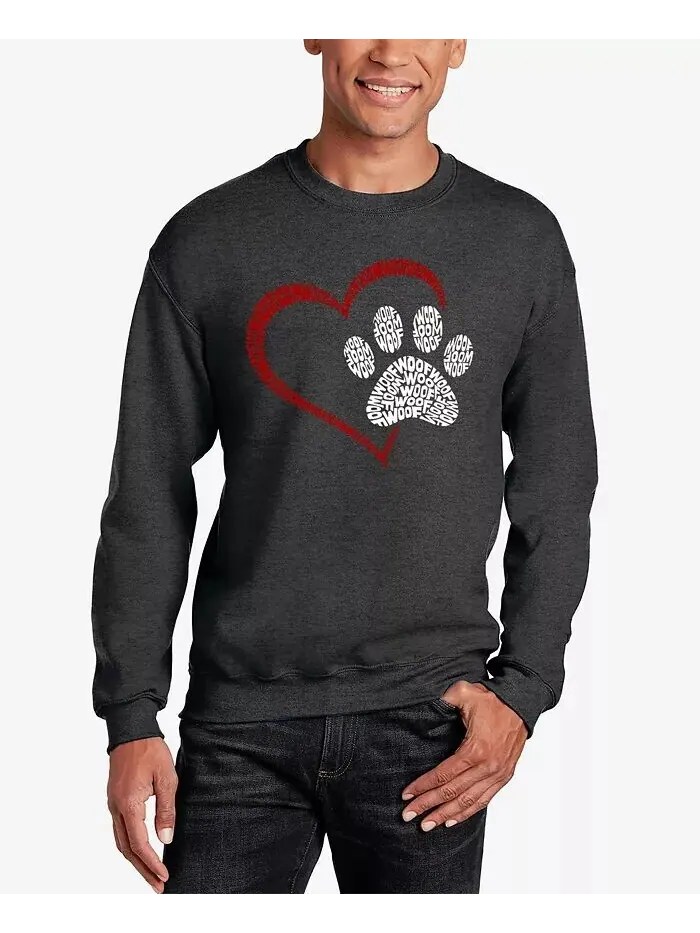 Paw Heart - Мужская толстовка с круглым вырезом Word Art LA Pop Art — изображение 4 из 5, черный