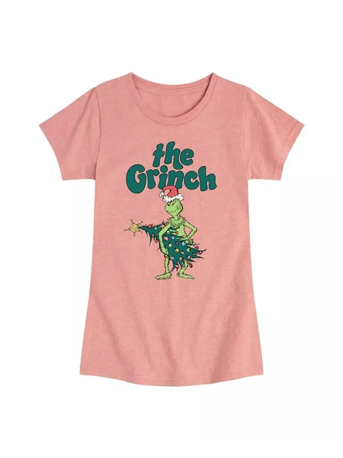 Футболка с коротким рукавом Big Girls Tree Graphic The Grinch — изображение 1 из 3, розовый