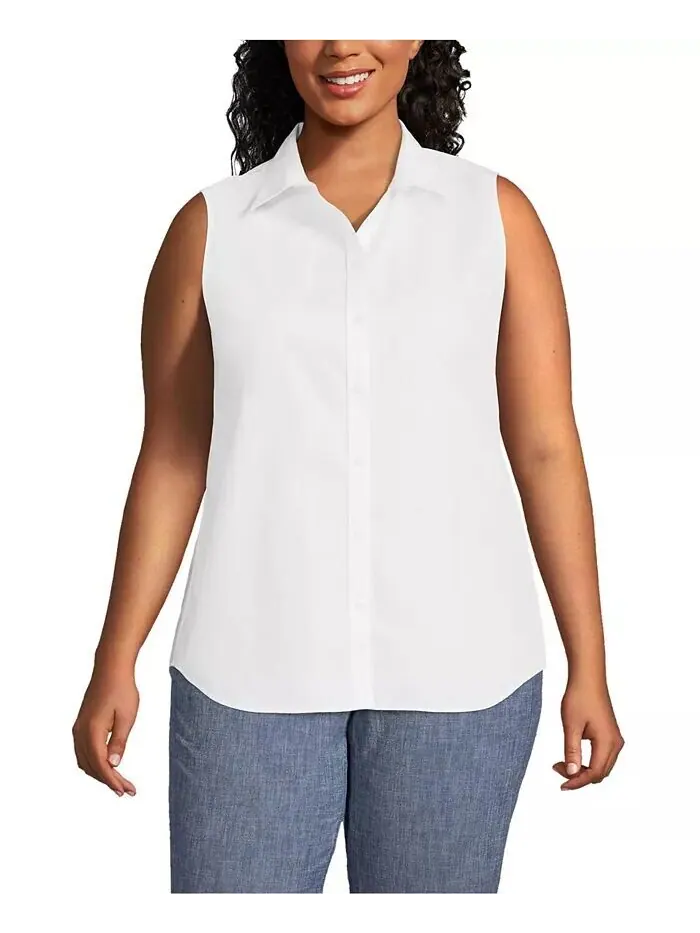 Женская рубашка без рукавов No Iron Plus Size Lands' End — изображение 1 из 3, белый