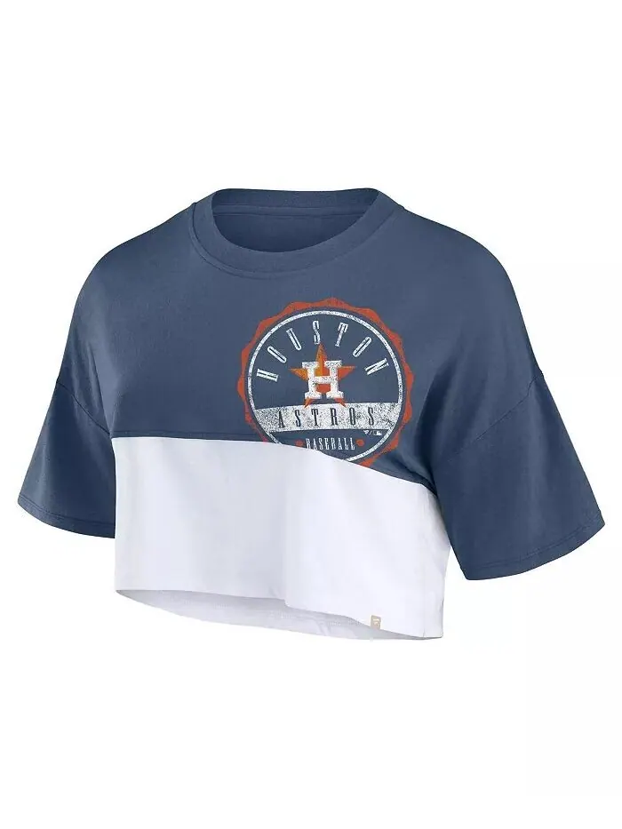 Женская темно-синяя/белая футболка Houston Astros Color Split с квадратным кроем Fanatics — изображение 2 из 3