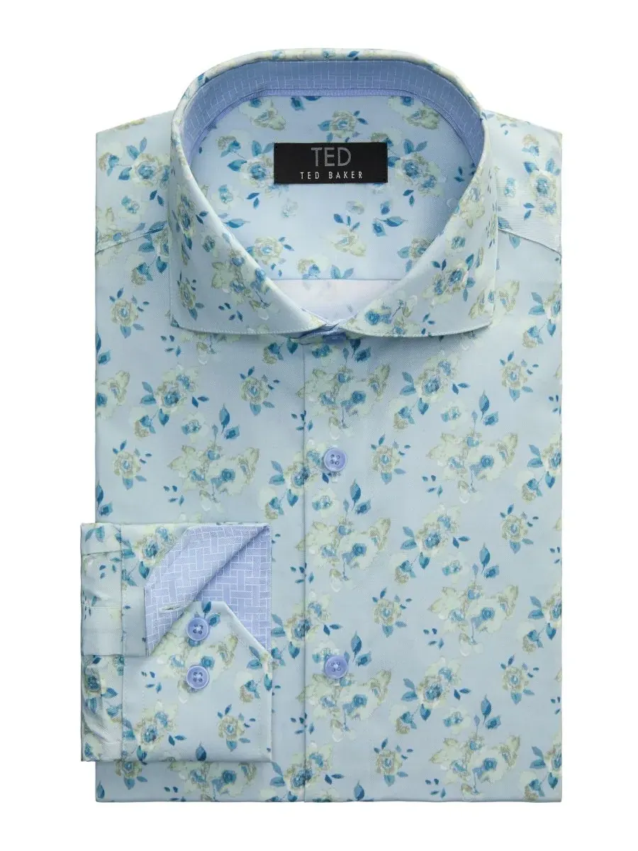 Мужская рубашка Ted Baker Premium Slim-Fit, не требующая глажки — изображение 3 из 4, синий мульти