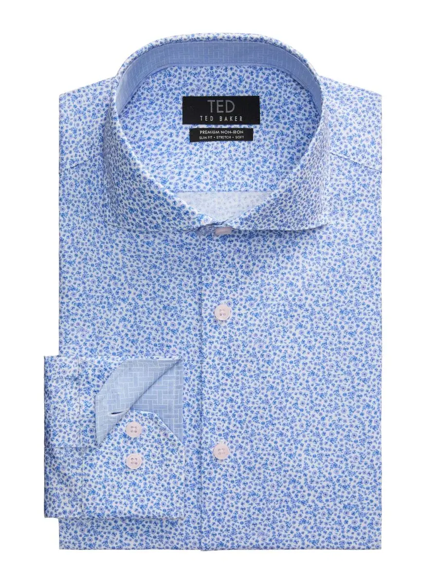 Мужская рубашка Ted Baker Premium Slim-Fit, не требующая глажки — изображение 5 из 5, синий