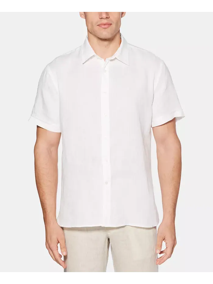 Мужская льняная рубашка с коротким рукавом на пуговицах Perry Ellis — изображение 1 из 3, яркий белый