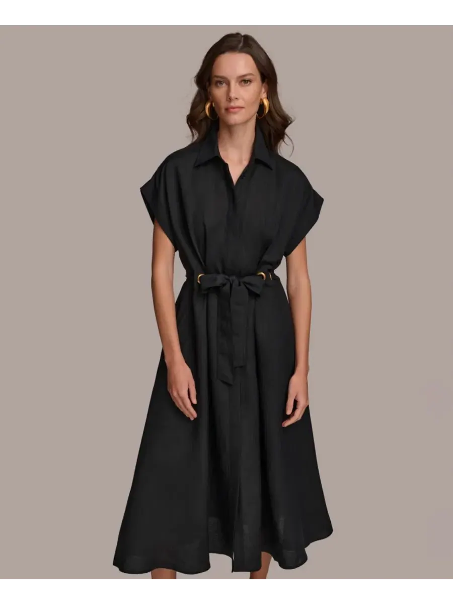 Женское миди-платье с поясом и отделкой люверсами Donna Karan New York — изображение 1 из 7, черный