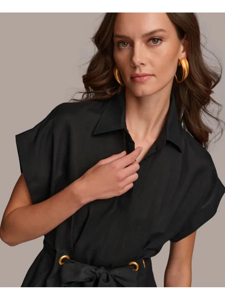 Женское миди-платье с поясом и отделкой люверсами Donna Karan New York — изображение 3 из 7, черный