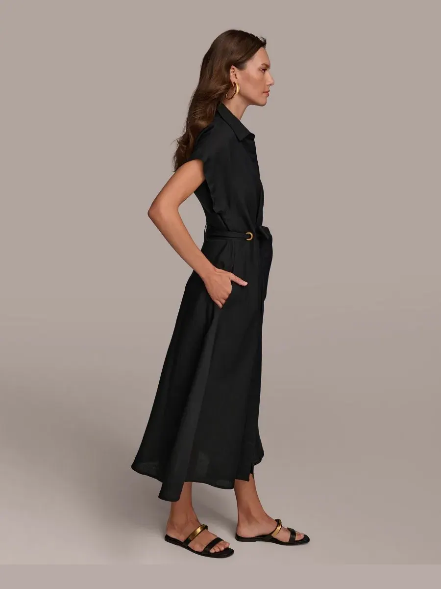 Женское миди-платье с поясом и отделкой люверсами Donna Karan New York — изображение 5 из 7, черный