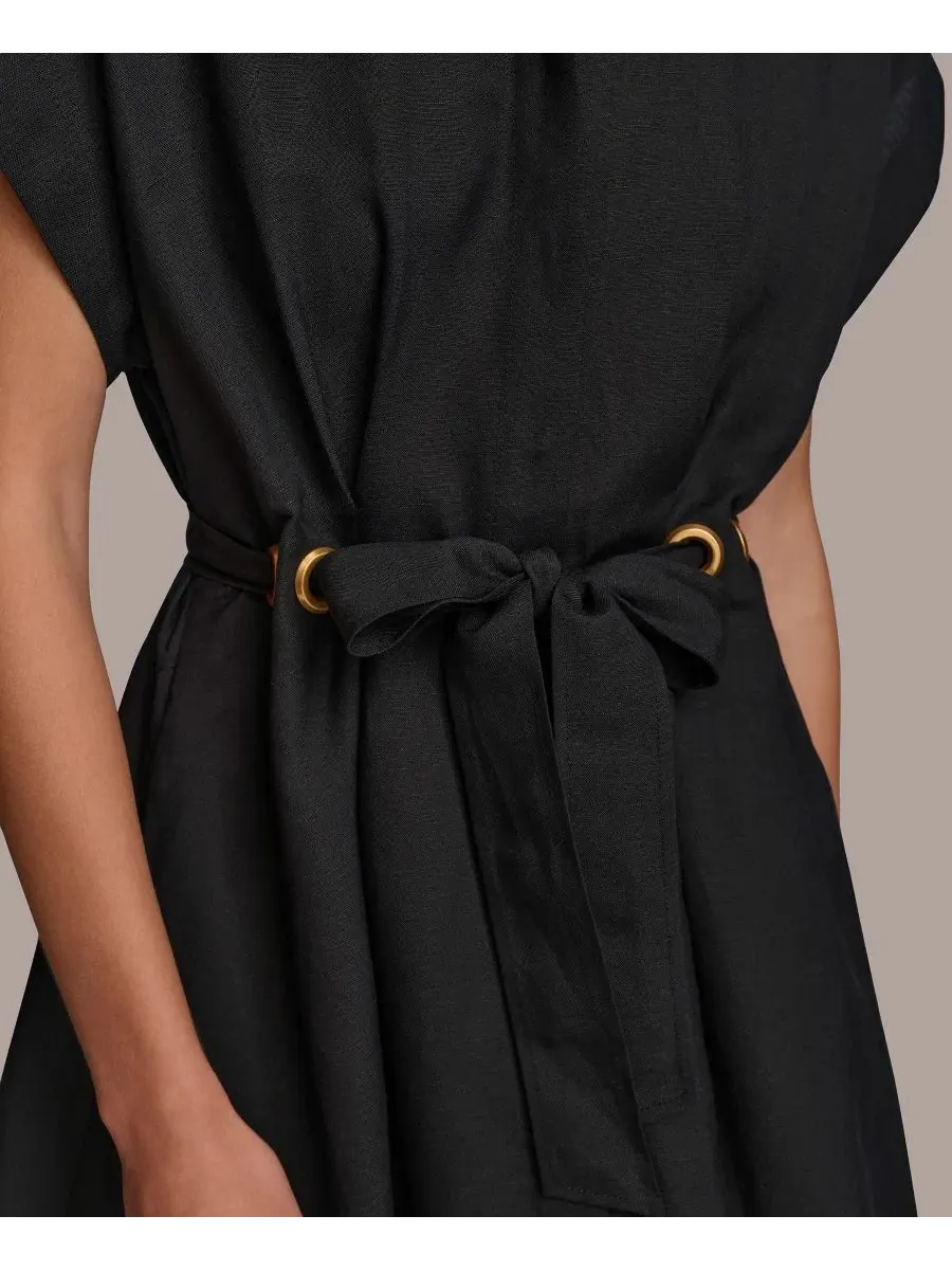 Женское миди-платье с поясом и отделкой люверсами Donna Karan New York — изображение 6 из 7, черный
