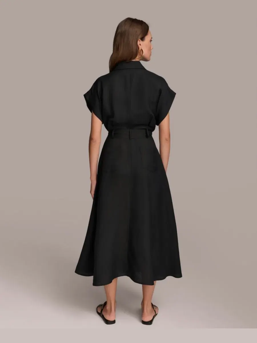 Женское миди-платье с поясом и отделкой люверсами Donna Karan New York — изображение 7 из 7, черный