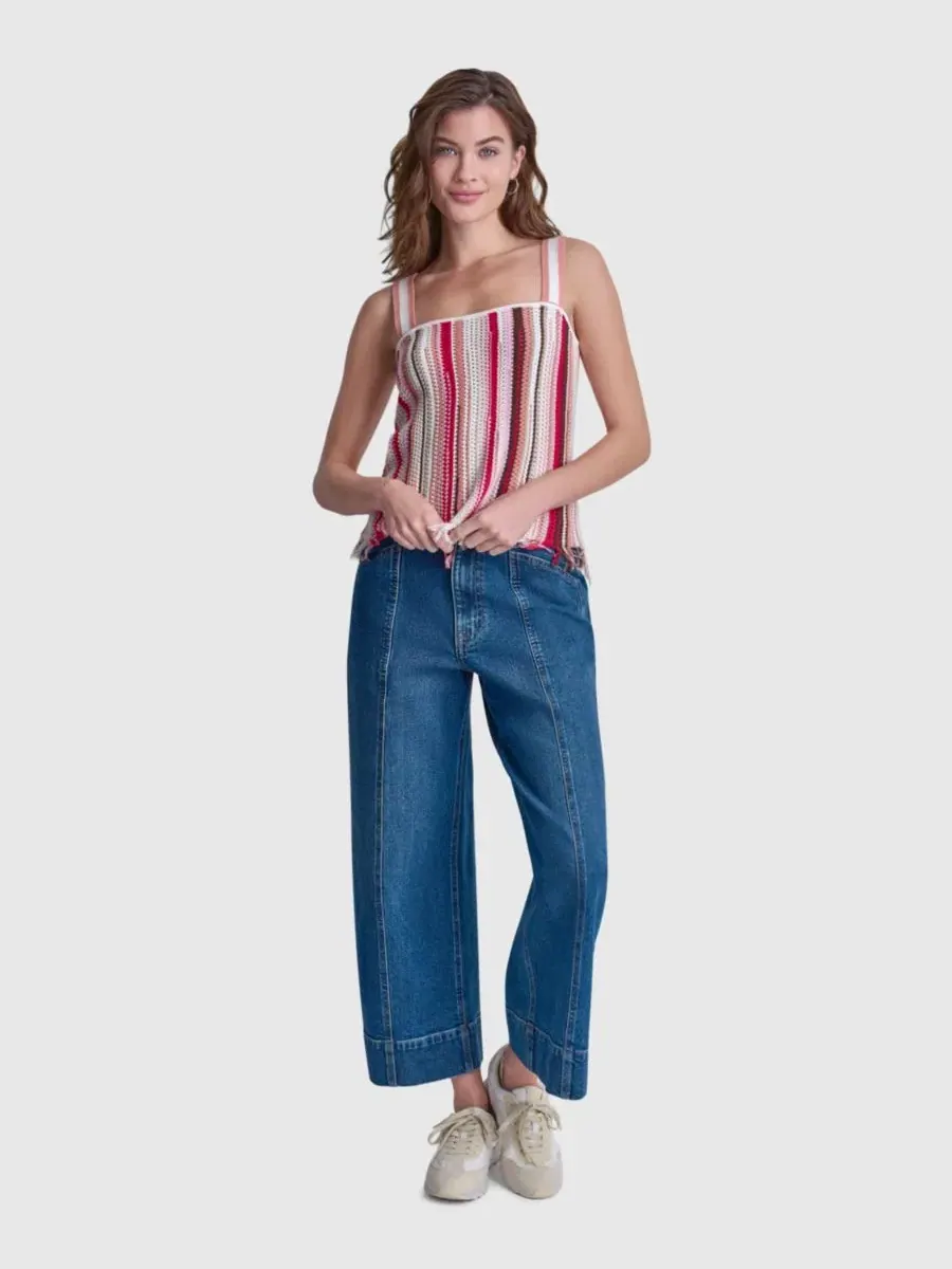 Женская хлопковая майка-бандо в полоску с ажурной вязкой Dkny Jeans — изображение 2 из 7, мульти