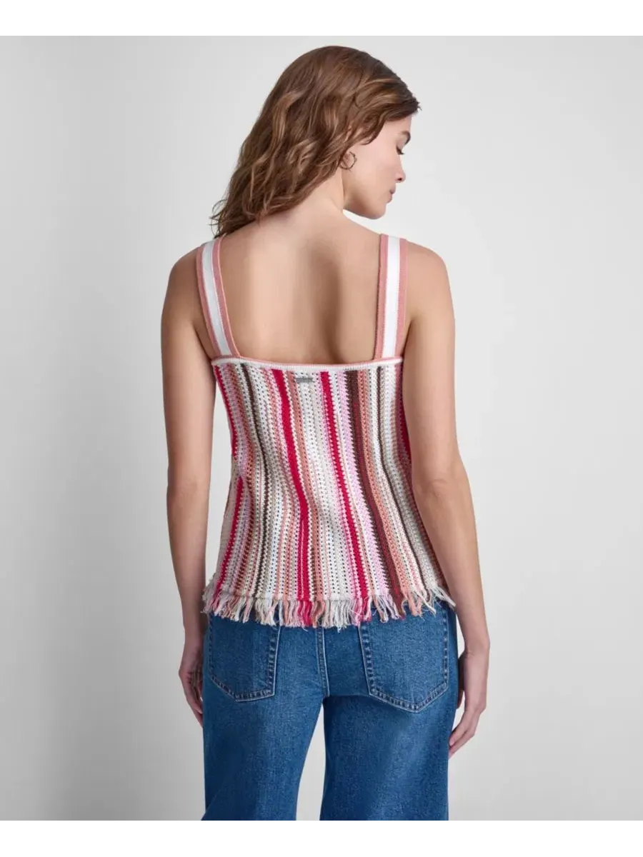 Женская хлопковая майка-бандо в полоску с ажурной вязкой Dkny Jeans — изображение 7 из 7, мульти