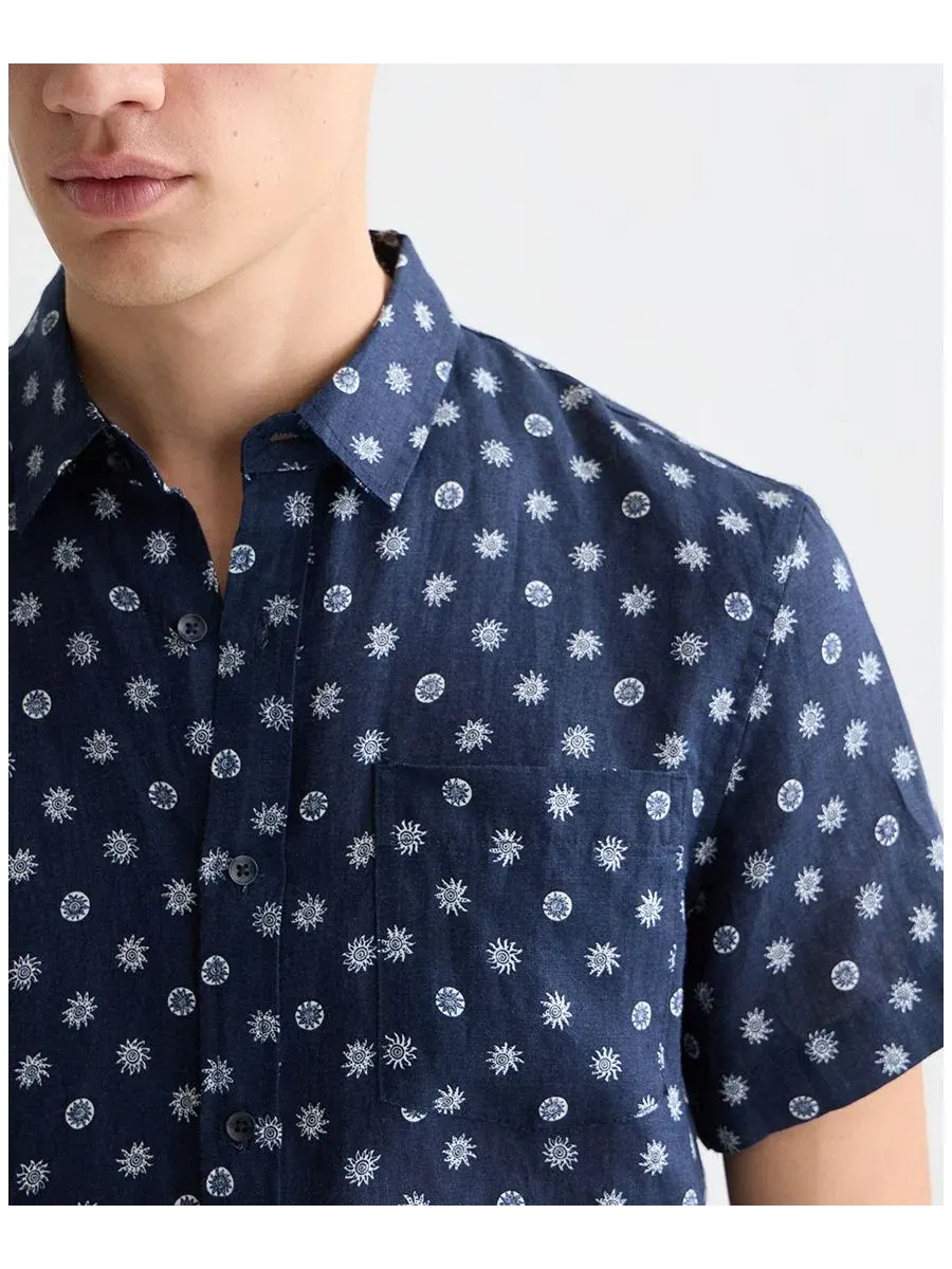 Мужская льняная рубашка с коротким рукавом и микропринтом Scotch & Soda — изображение 2 из 5, синий