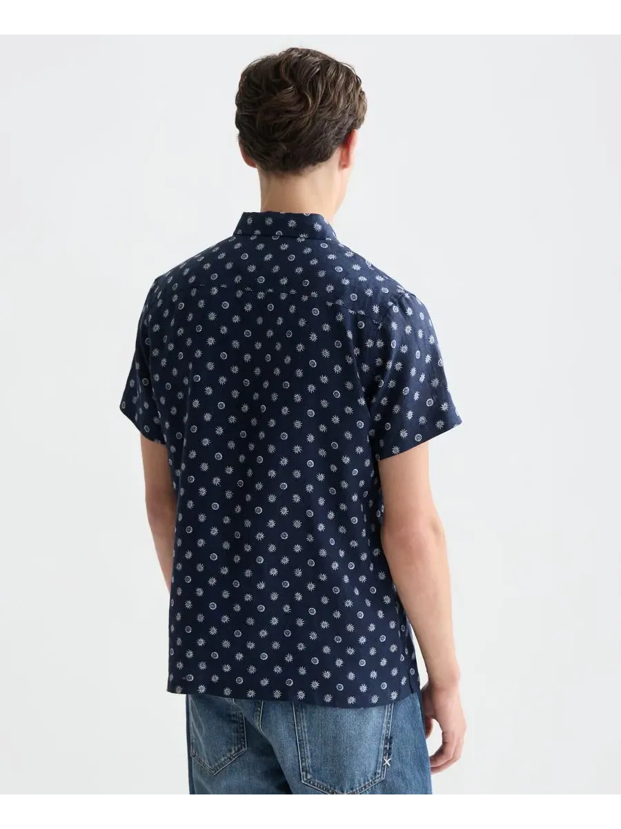 Мужская льняная рубашка с коротким рукавом и микропринтом Scotch & Soda — изображение 3 из 5, синий