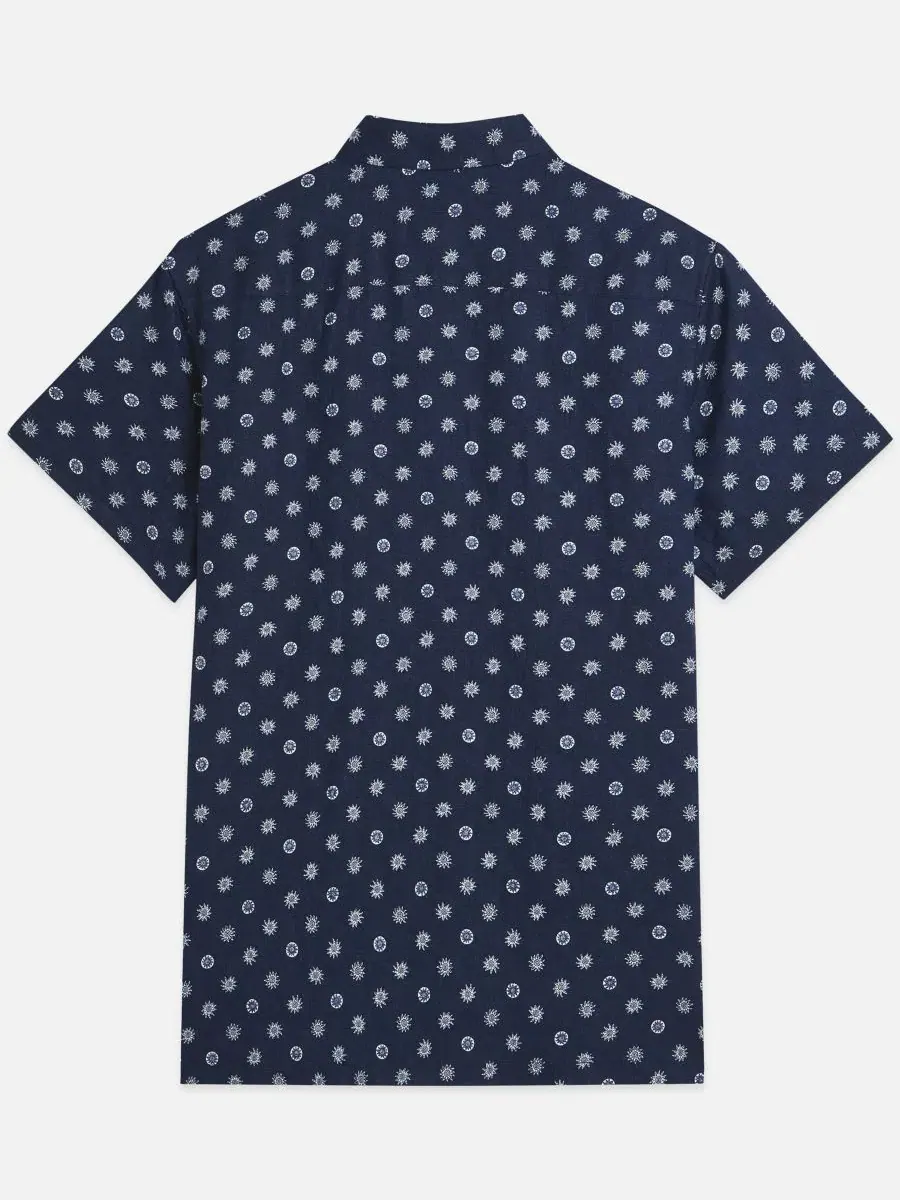 Мужская льняная рубашка с коротким рукавом и микропринтом Scotch & Soda — изображение 5 из 5, синий
