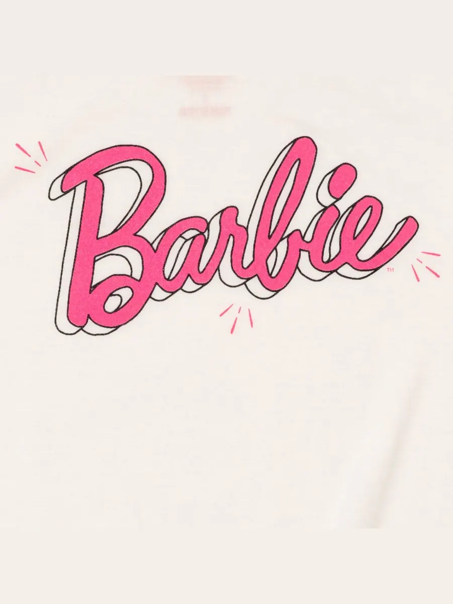 Комплект одежды для девочек: футболка и шорты Barbie — изображение 5 из 7, розовый/белый