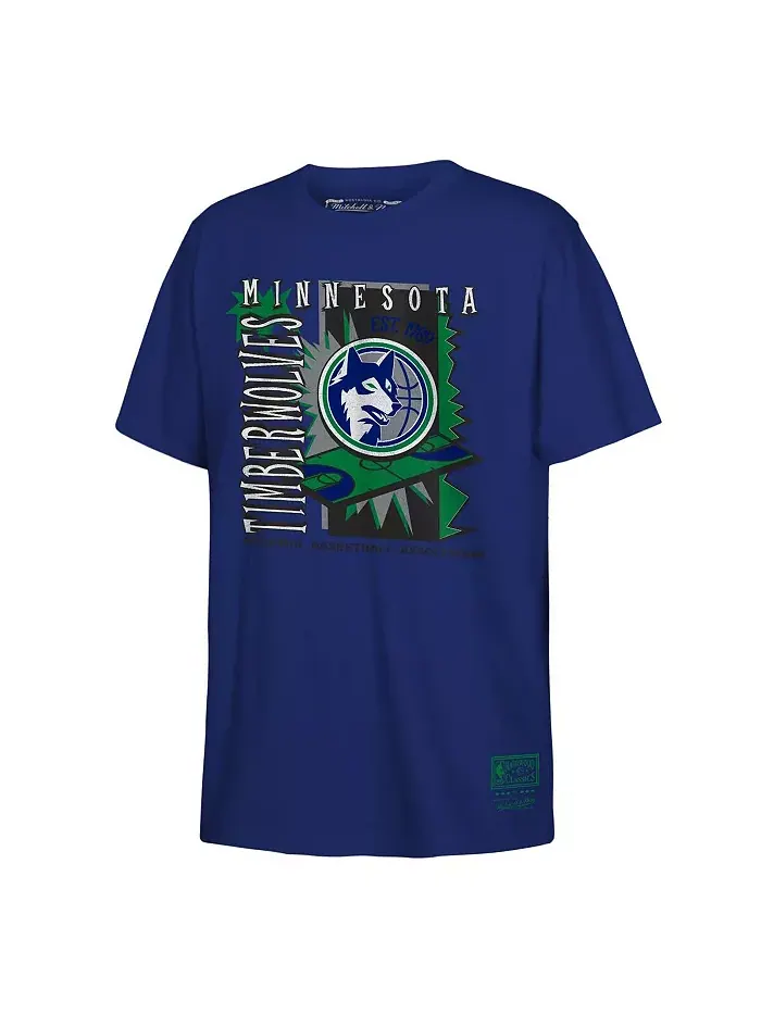 Футболка ретро с постером Minnesota Timberwolves 90-х для больших мальчиков и девочек — изображение 1 из 1, синий