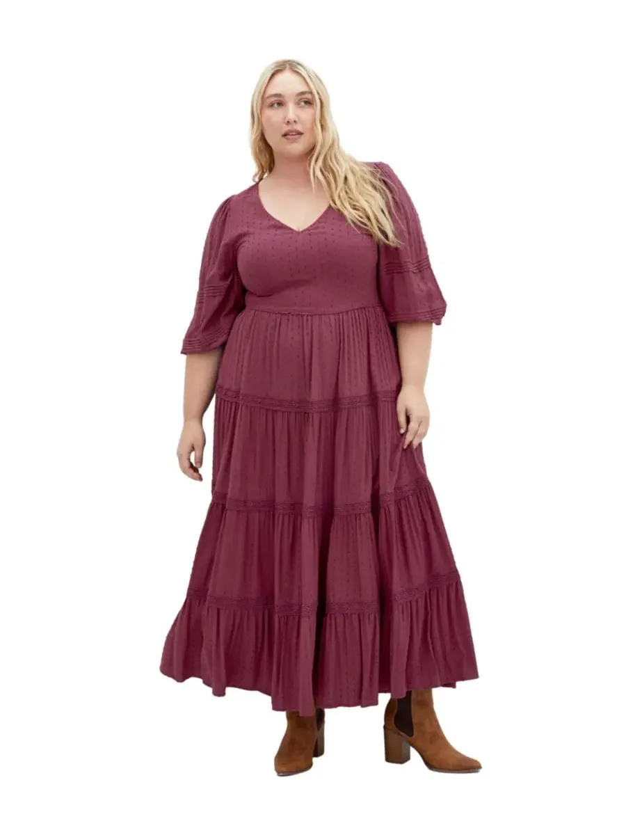 Платье макси с кружевной отделкой Arielle Lace City Chic — изображение 1 из 5, фиолетовый
