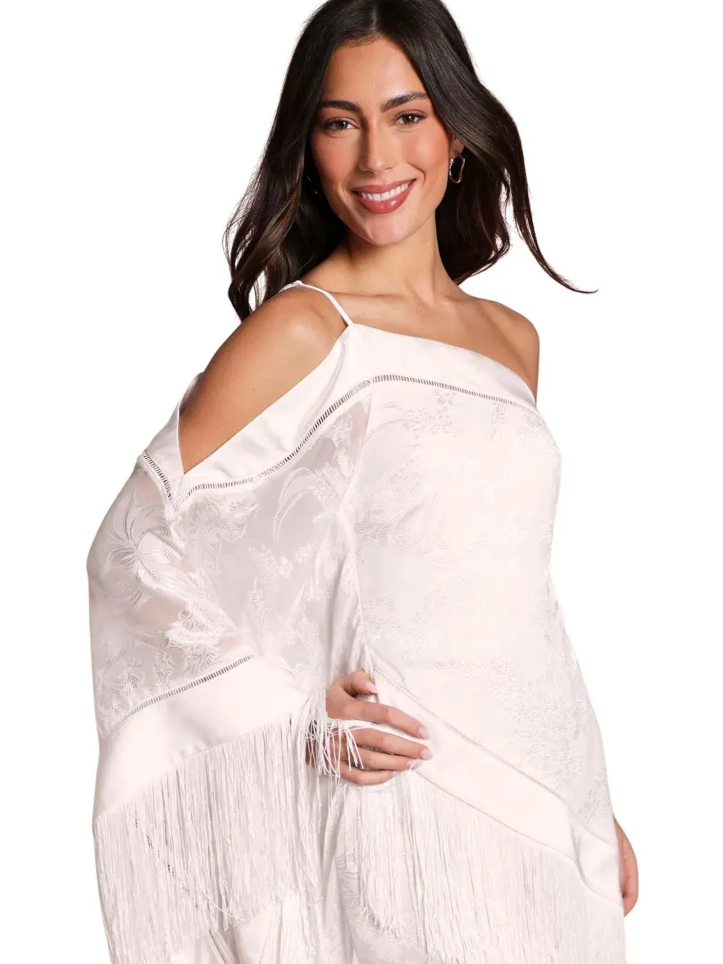Асимметричное платье с бахромой, модель Asymmetric Fringe One-Shoulder Coast — изображение 4 из 4, белый