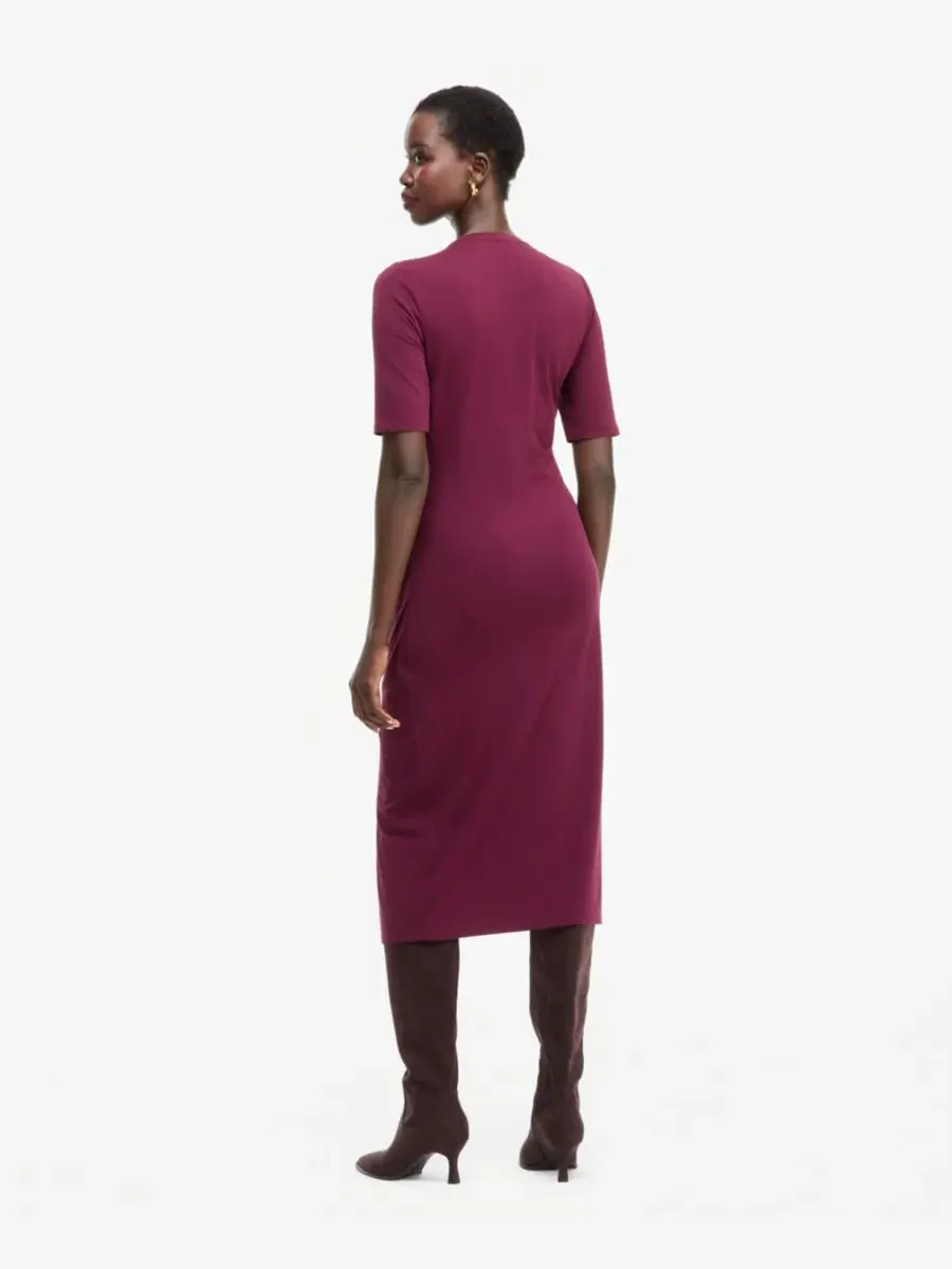 Платье миди с разрезом, модель Front-Slit Short-Sleeve Midi Dress I.N.C. International Concepts — изображение 2 из 4, винный