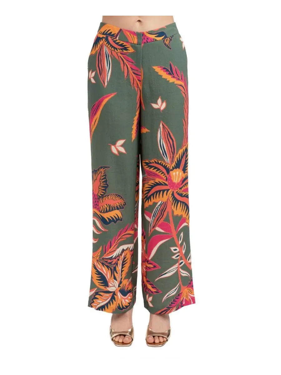 Широкие брюки с принтом Green Tropical Print ELLE Collection — изображение 1 из 3, зеленый