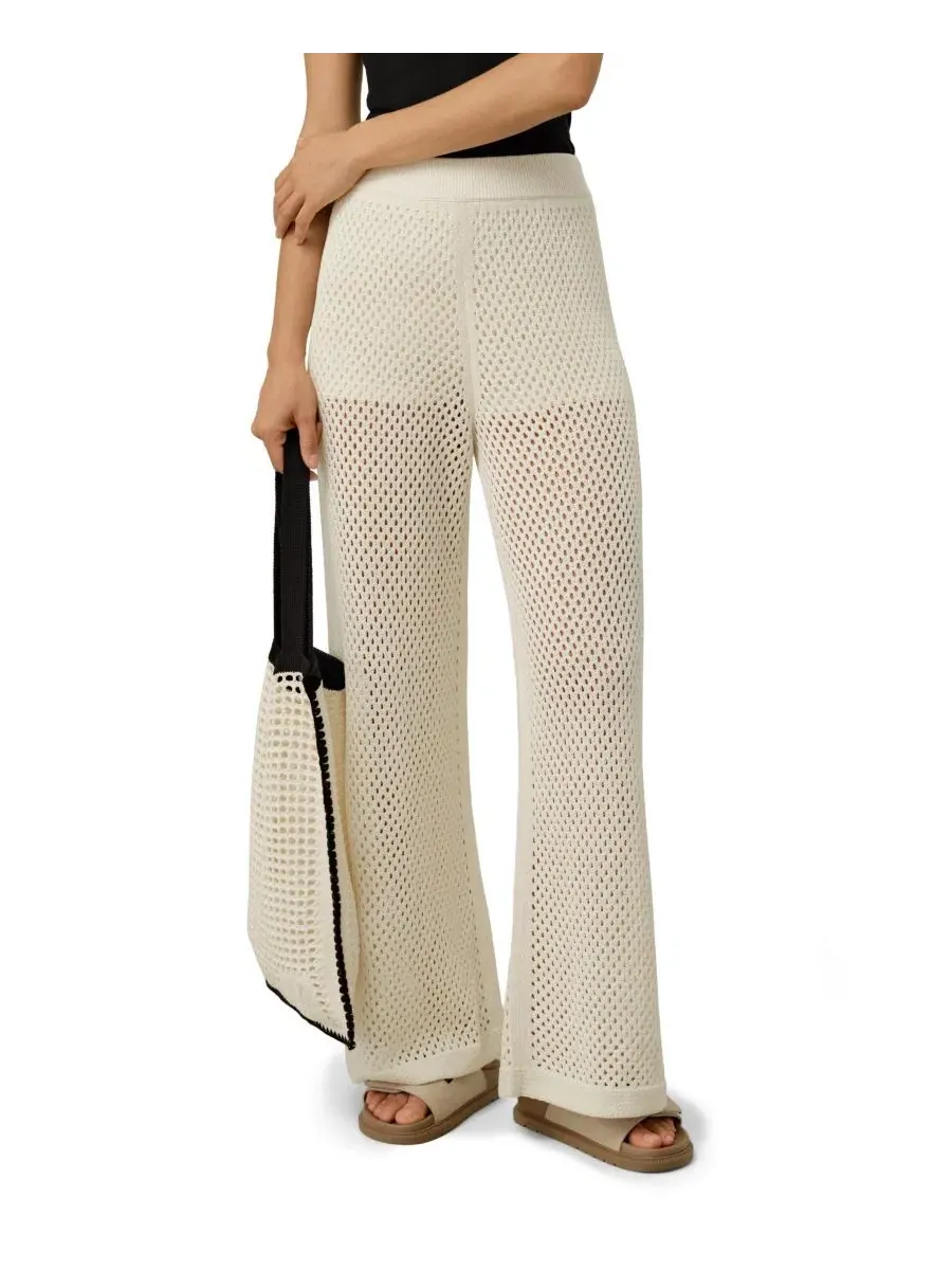Брюки широкие с открытым узором, модель Toscana Wide-Leg Pull-On Pointelle LILYSILK — изображение 1 из 5, белый