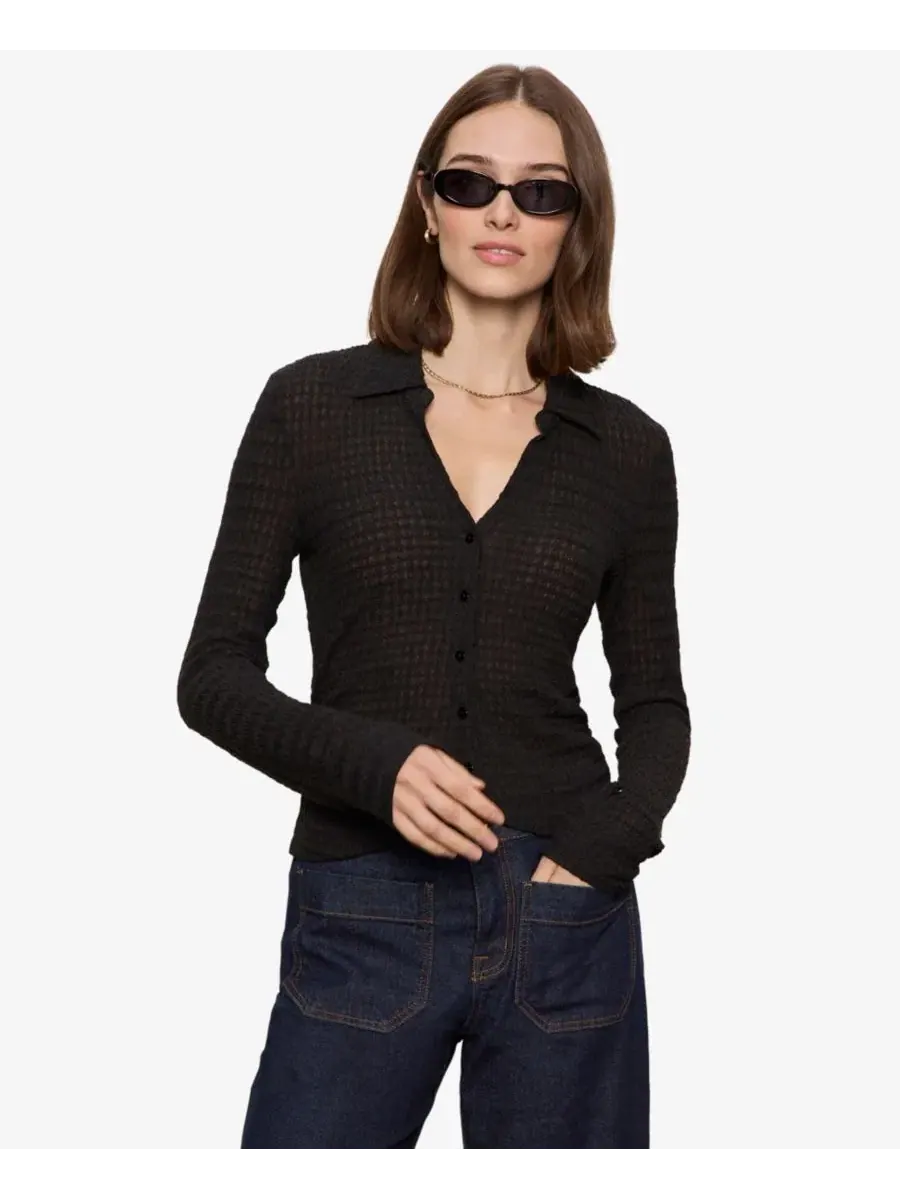 Рубашка с длинным рукавом и текстурной тканью Petite Juno Textured Button-Front Shirt Sanctuary — изображение 1 из 6, черный