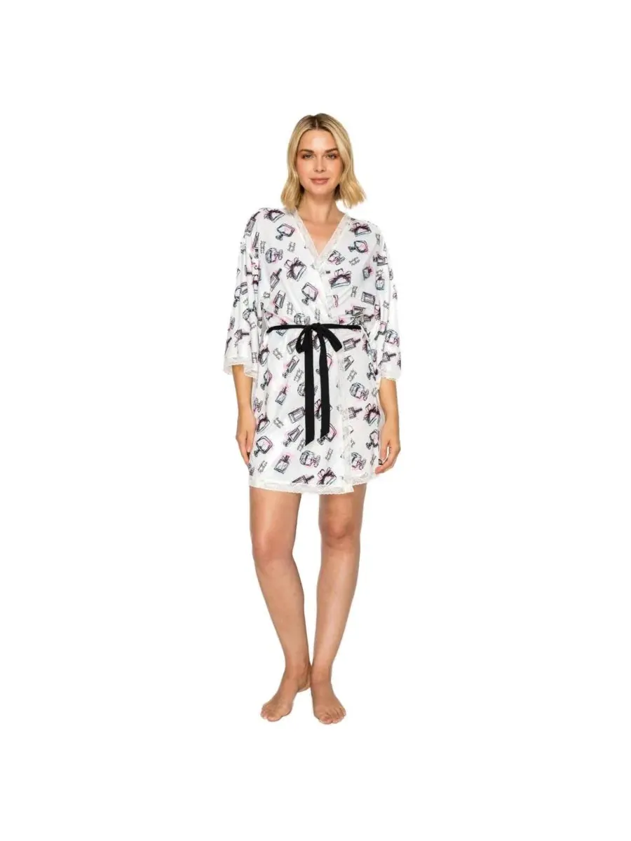 Женский халат-кимоно с поясом, короткий, из трикотажа, модель Wrap Short Studio Badgley Mischka