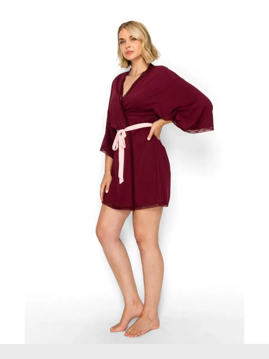 Женский халат-кимоно с запахом Yummy Jersey Studio Badgley Mischka — изображение 2 из 5, красный