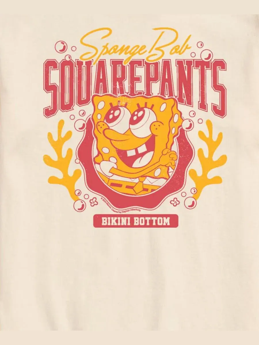 Футболка с принтом Spongebob Squarepants Collegiate AIRWAVES — изображение 3 из 3, бежевый