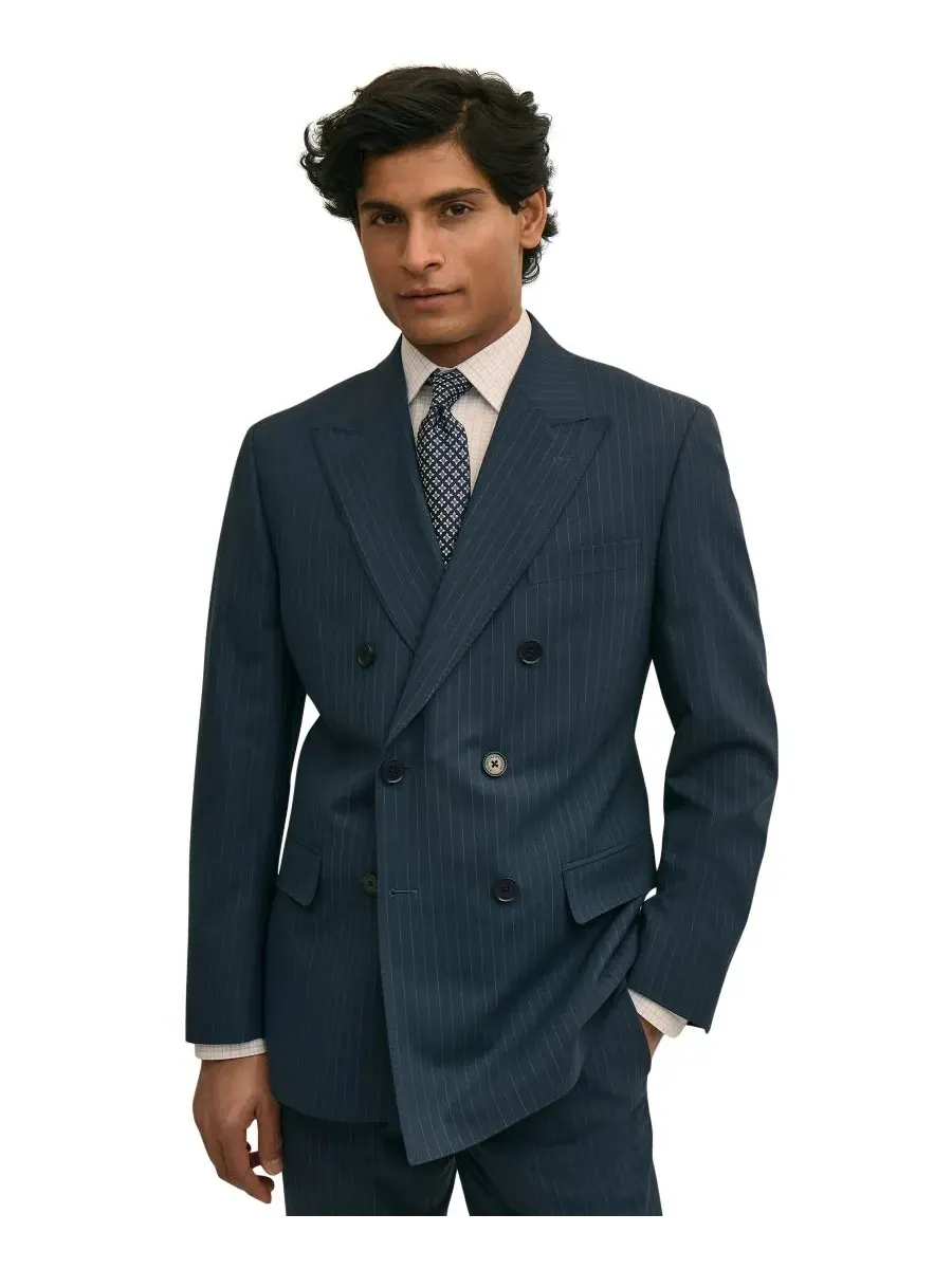Мужской двубортный пиджак в тонкую полоску от Brooks Brothers — изображение 1 из 4, темно-синий