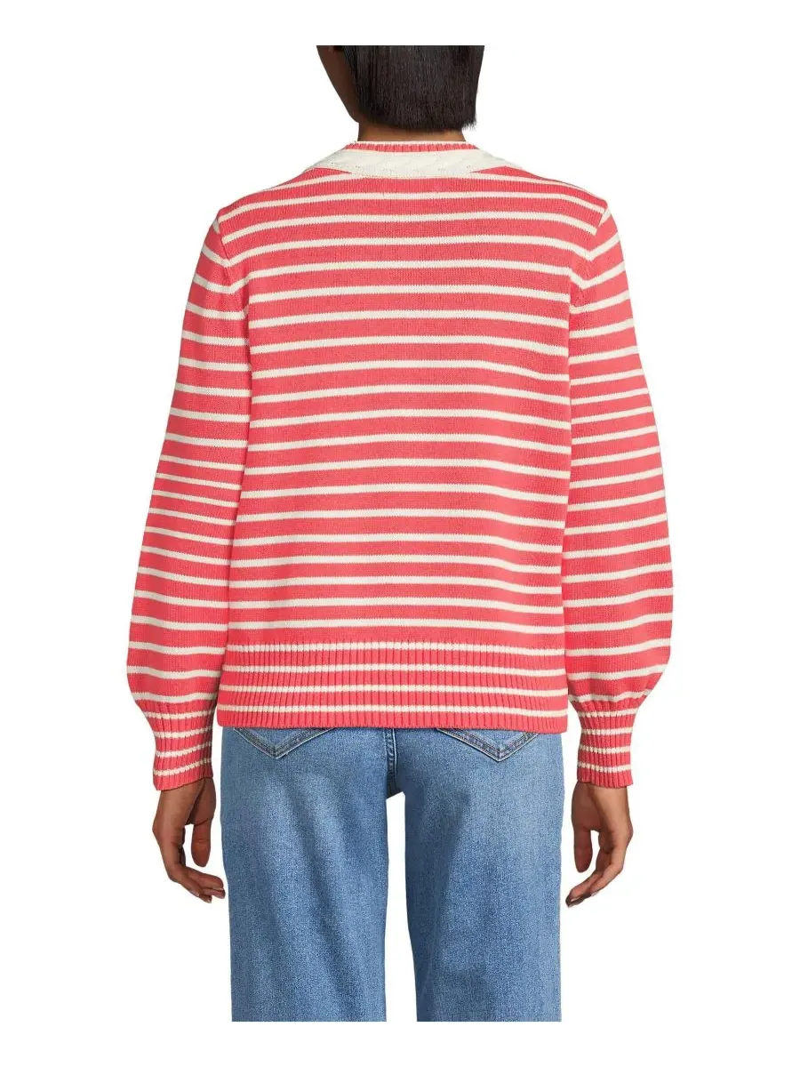 Женский комплект Drifter с V-образным вырезом и рукавами Lands' End, coral/айвори mini stripe — изображение 2 из 3, бежевый
