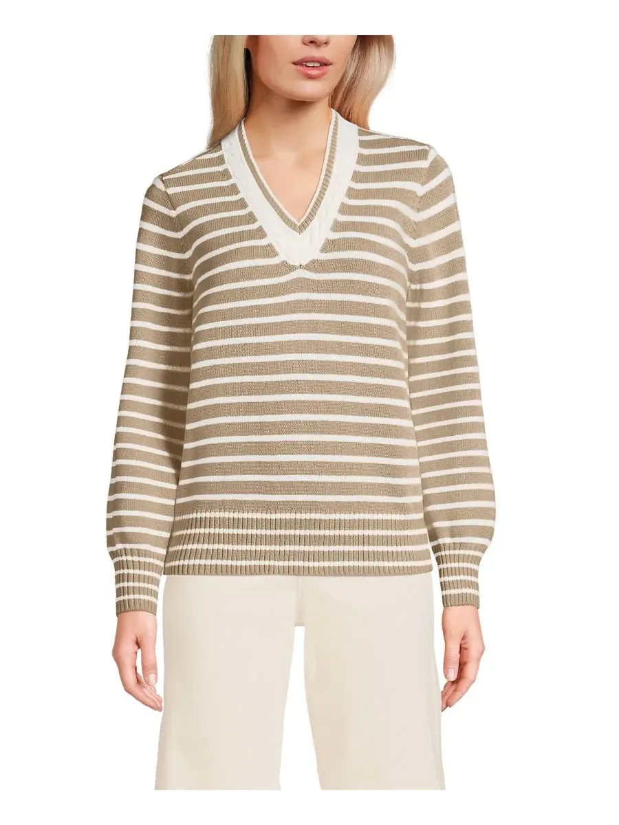 Женский комплект Drifter с V-образным вырезом и рукавами Lands' End, champagne/айвори mini stripe — изображение 1 из 3