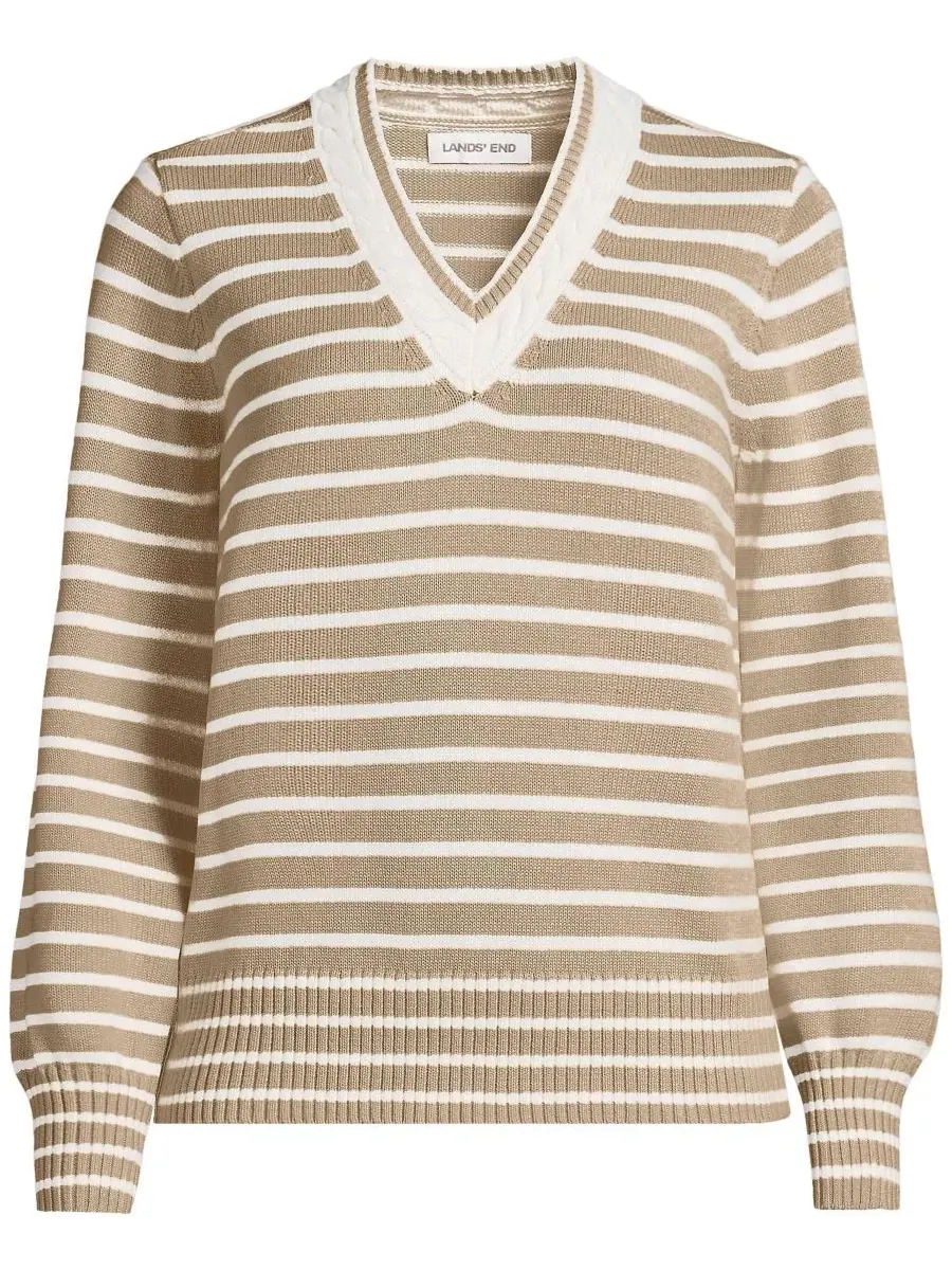 Женский комплект Drifter с V-образным вырезом и рукавами Lands' End, champagne/айвори mini stripe — изображение 2 из 3