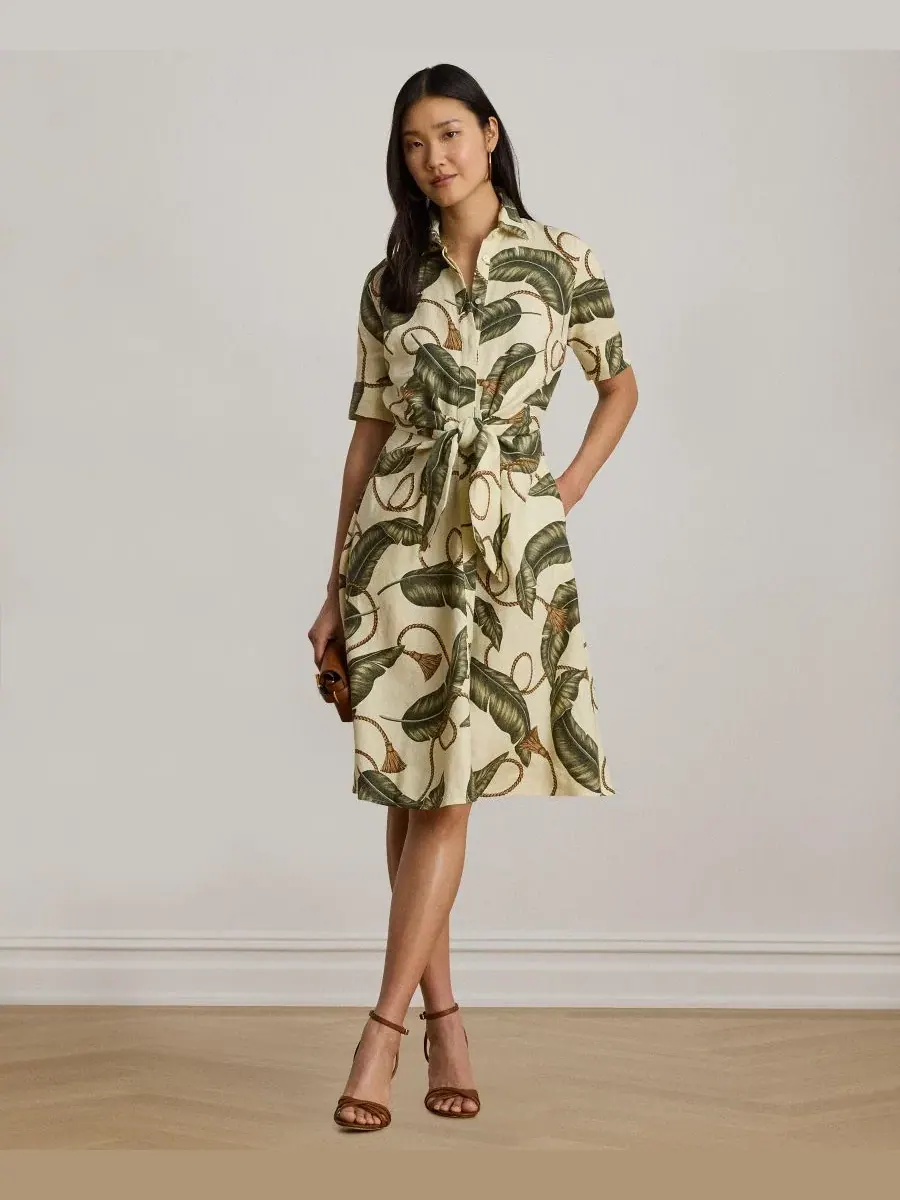 Женское льняное платье-рубашка с воротником-стойкой Lauren Ralph Lauren