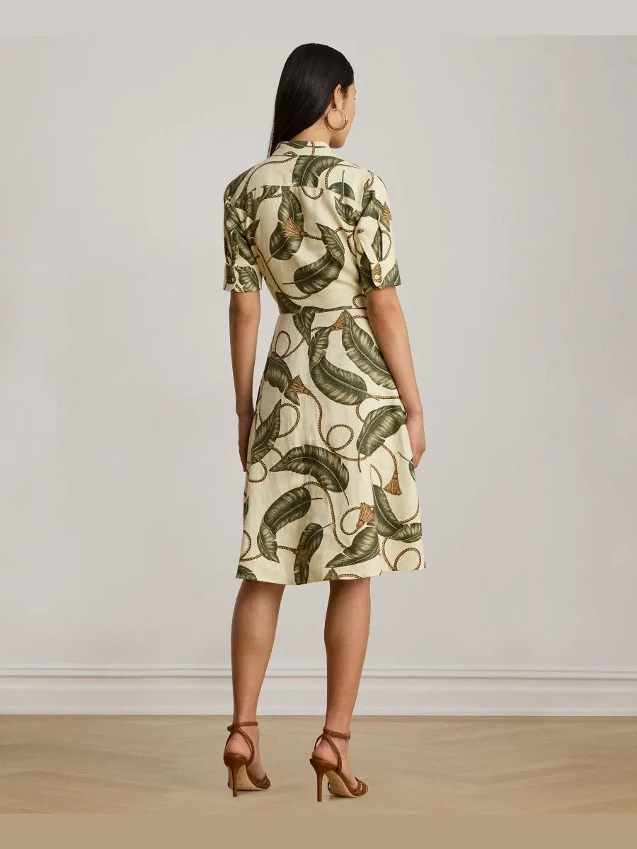 Женское льняное платье-рубашка с воротником-стойкой Lauren Ralph Lauren — изображение 5 из 7, кремовый мульти