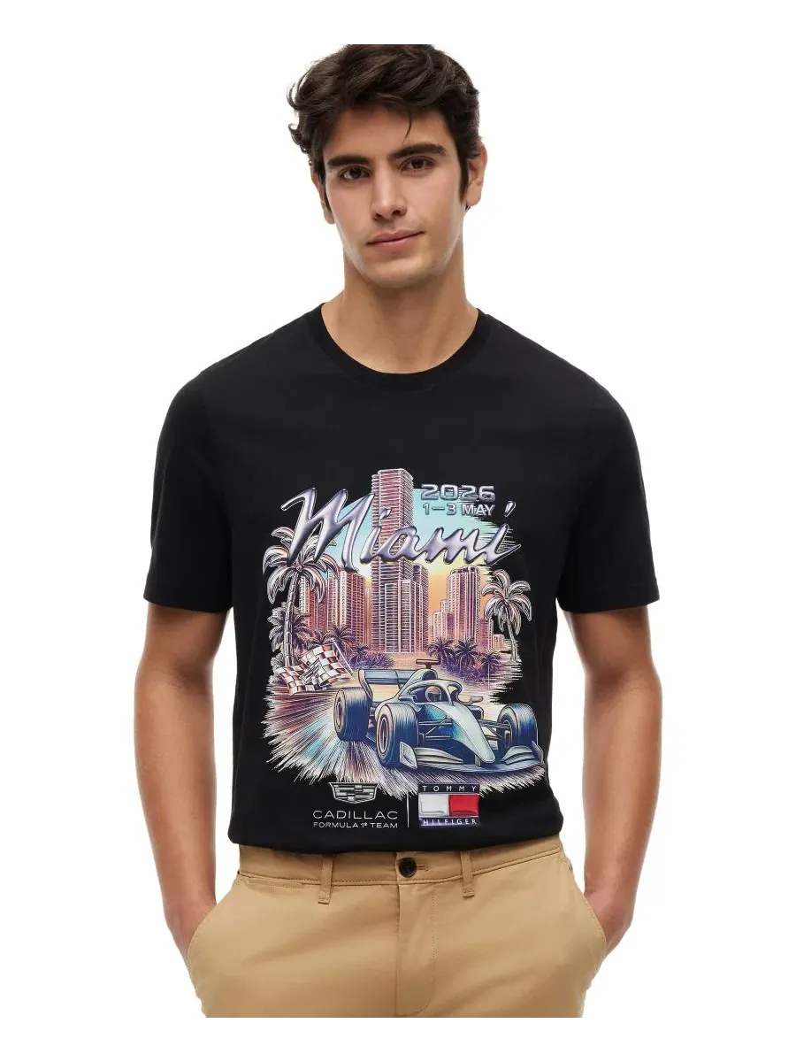 Мужская футболка с графическим принтом Cadillac F1 Miami Tommy Hilfiger — изображение 1 из 4, черный