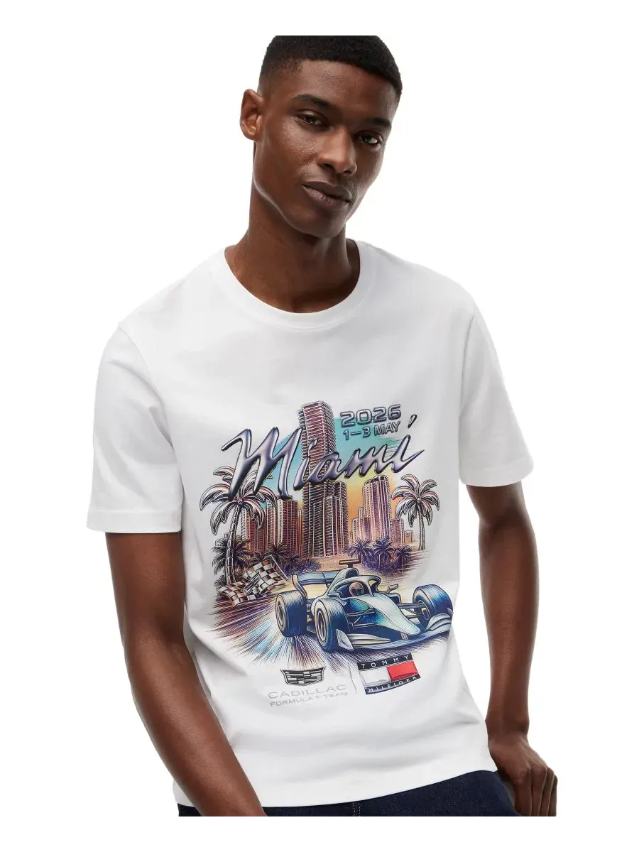 Мужская футболка с графическим принтом Cadillac F1 Miami Tommy Hilfiger — изображение 3 из 5, белый