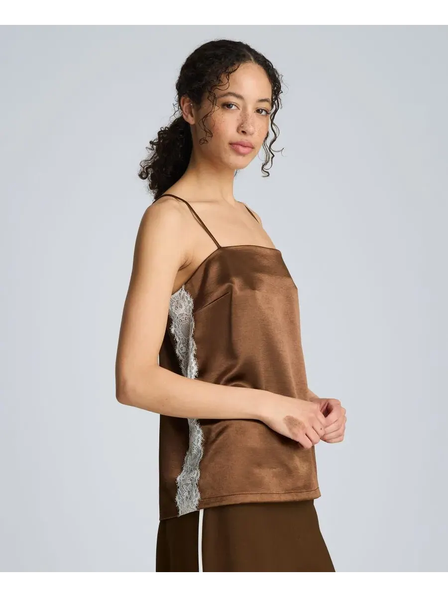 Женская атласная майка с кружевными боковыми швами Kenneth Cole — изображение 3 из 6, коричневый/белый