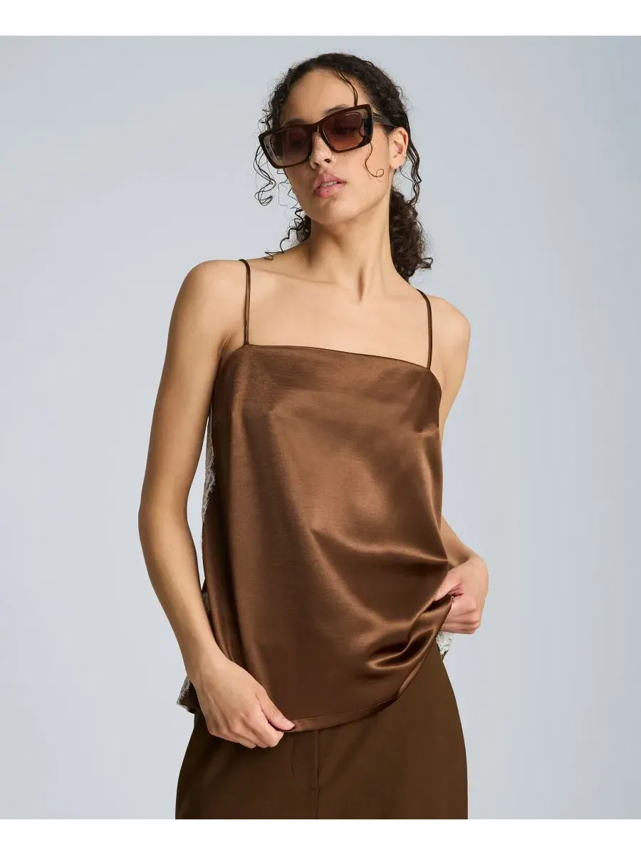 Женская атласная майка с кружевными боковыми швами Kenneth Cole — изображение 6 из 6, коричневый/белый