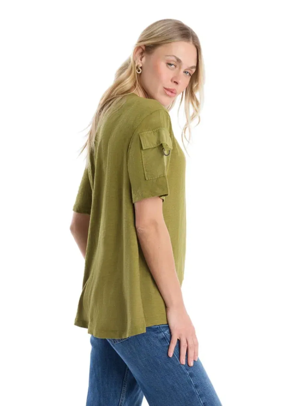 Женская футболка WILT с круглым вырезом и асимметричным низом WILT Clothing — изображение 3 из 4, мох