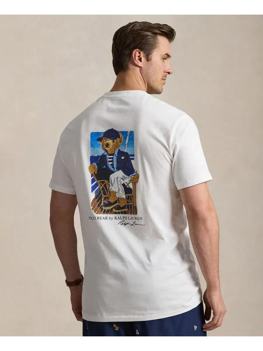 Футболка классического кроя с вышивкой Polo Bear и флагом Polo Ralph Lauren — изображение 1 из 5, белый