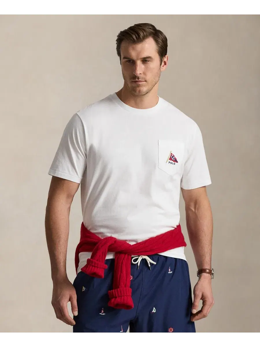 Футболка классического кроя с вышивкой Polo Bear и флагом Polo Ralph Lauren — изображение 3 из 5, белый