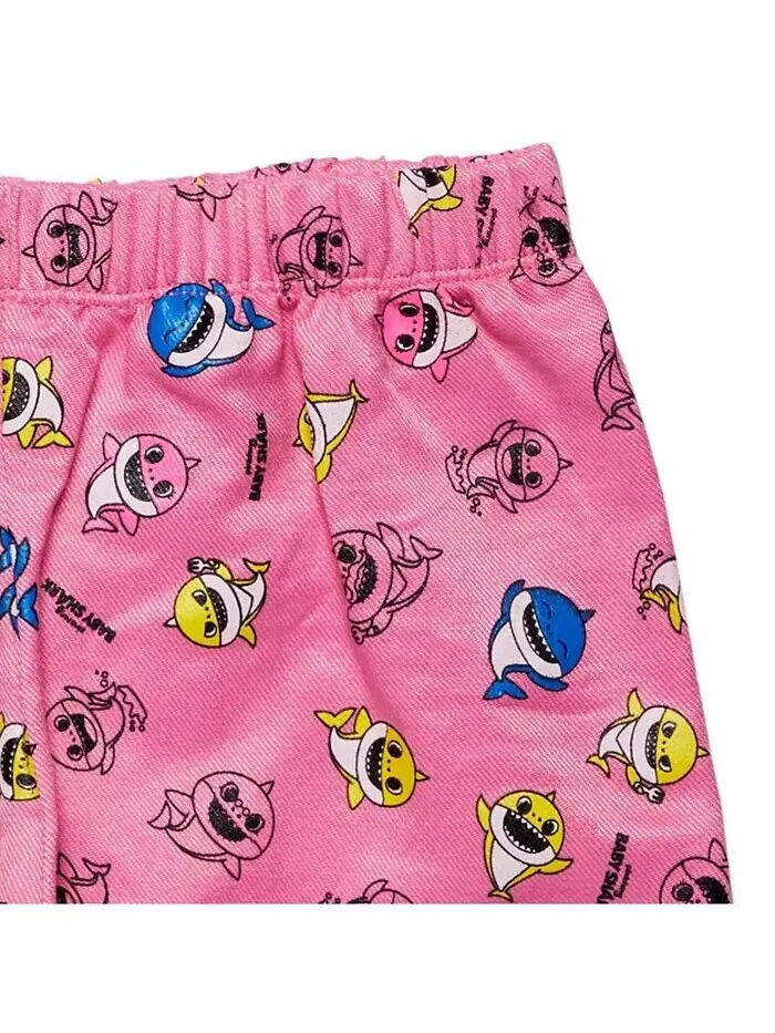 Комплект одежды из футболки и шорт с рисунком Baby Shark для маленьких девочек Pinkfong — изображение 4 из 7, розовый/белый