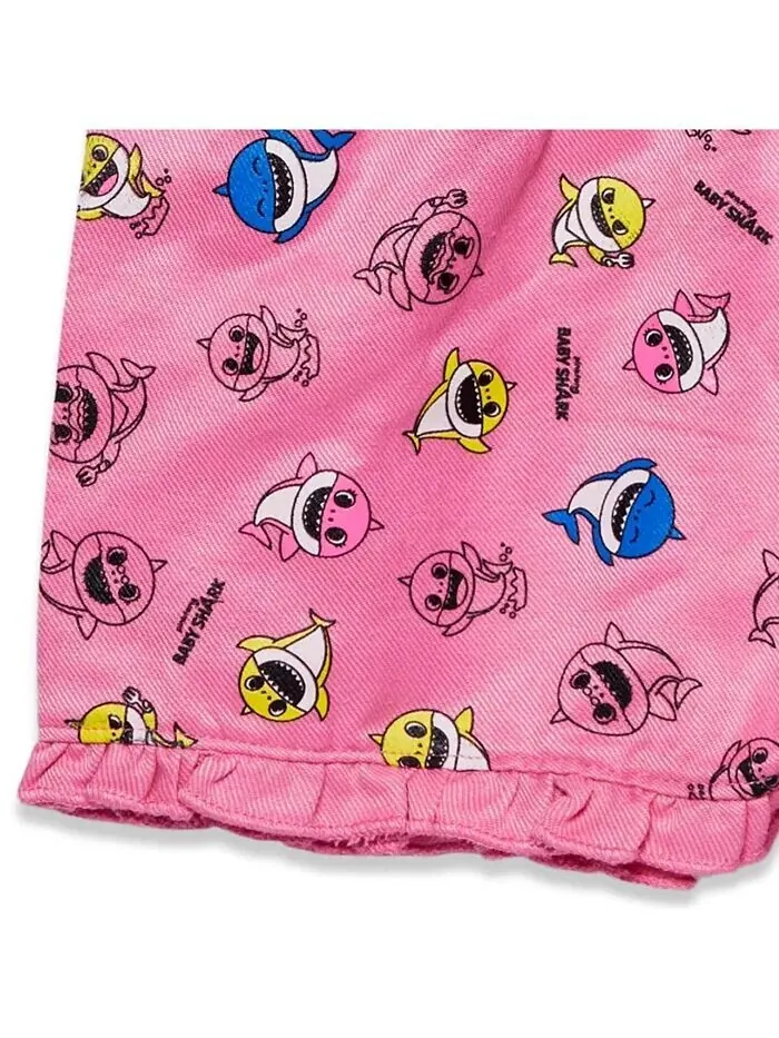 Комплект одежды из футболки и шорт с рисунком Baby Shark для маленьких девочек Pinkfong — изображение 6 из 7, розовый/белый