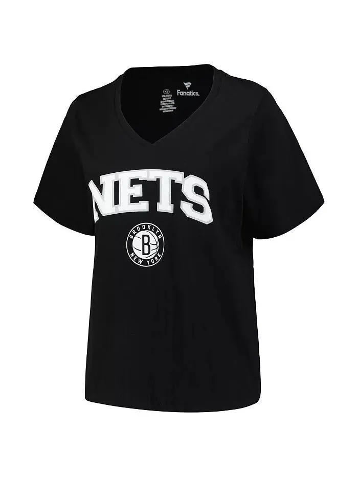 Женская черная футболка Brooklyn Nets размера Plus Arch Over Logo с V-образным вырезом Profile — изображение 3 из 3