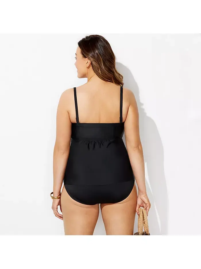 Женский топ-бандо танкини со сборкой Swimsuits for All — изображение 2 из 2, черный